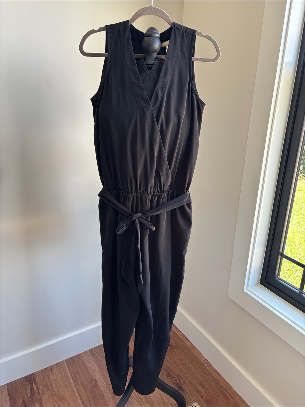Banana Republic Black Sleeveless Wrap-Front Jumpsuit with Waist Tie